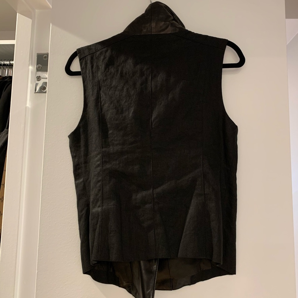 Vince Black Asymmetrical Linen Leather Vest - M View 2